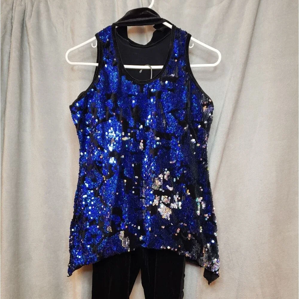 Jazz, Tap, Hip Hop Dance Costume, Blue & Black, Medium Adult